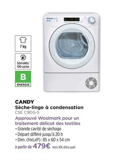 sèche-linge à condensation candy cse c9dg-s