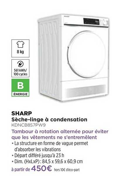 sèche-linge à condensation sharp kdncb8s7pw9