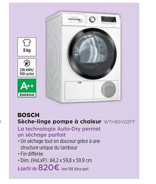 sèche-linge pompe à chaleur bosch wth85v02ff