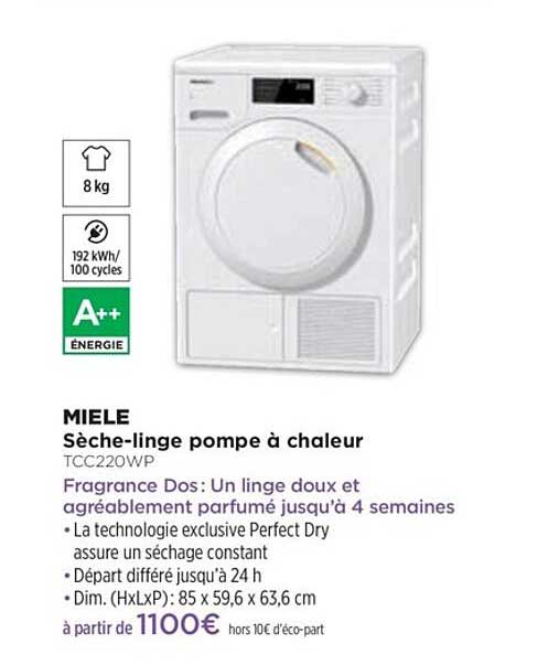 sèche-linge pompe à chaleur miele tcc220wp