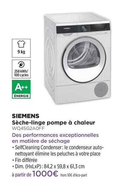 sèche-linge pompe à chaleur siemens wq45g2aoff