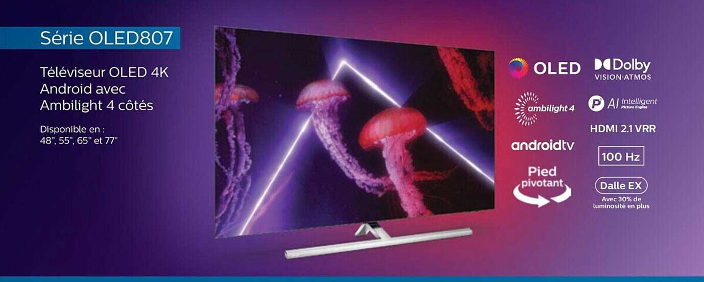Série Oled807 Téléviseur Oled 4k Android Avec Ambilight 4 Côtés
