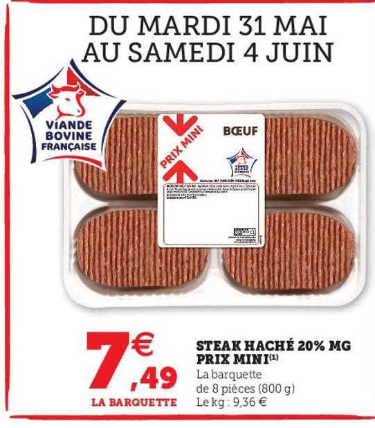 steak haché 20% mg prix mini