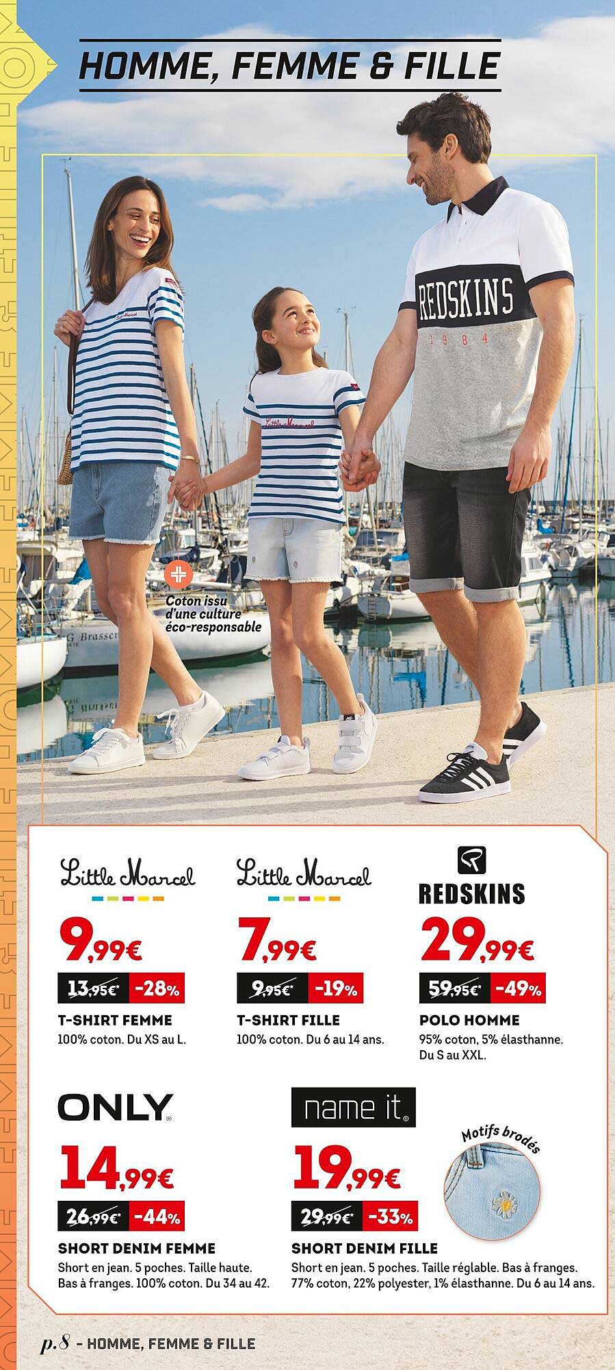 t-shirt femme, t-shirt fille, polo homme, short denim femme, short denim  fille