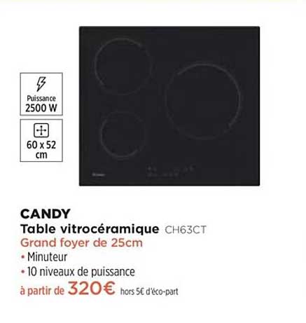 table vitrocéramique candy ch63ct