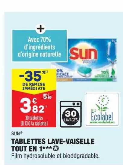 tablettes lave-vaisselle tout en 1 sun