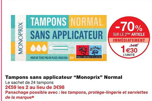 tampons sans applicateur "monoprix" normal