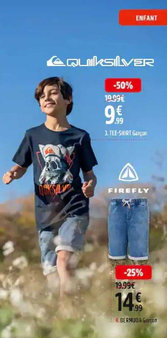 tee-shirt garçon quiksilver, bermuda garçon firefly