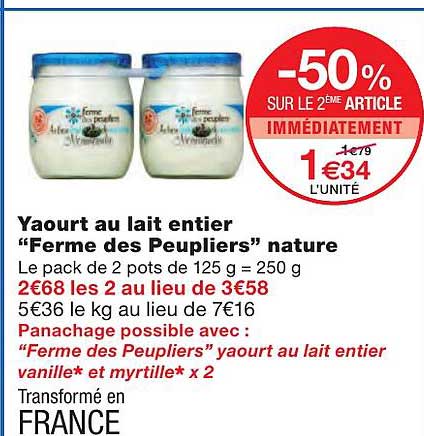 Yaourt Au Lait Entier "ferme Des Peupliers" Nature