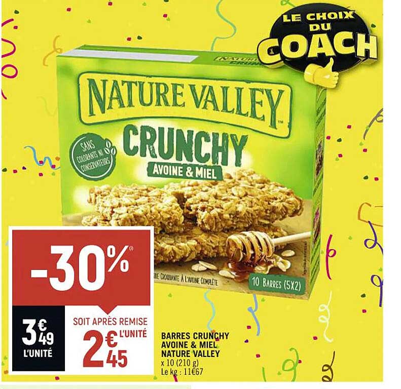 barres crunchy avoine & miel nature valley