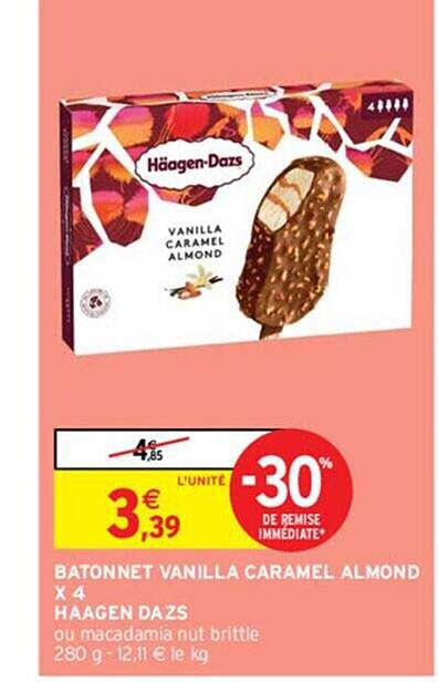 bâtonnet vanilla caramel almond x 4 häagen dazs