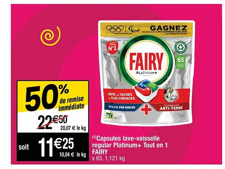 capsules lave-vaisselle regular platinum+ tout en 1 fairy
