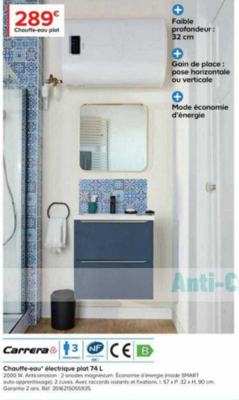chauffe-eau électrique plat 74l carrera