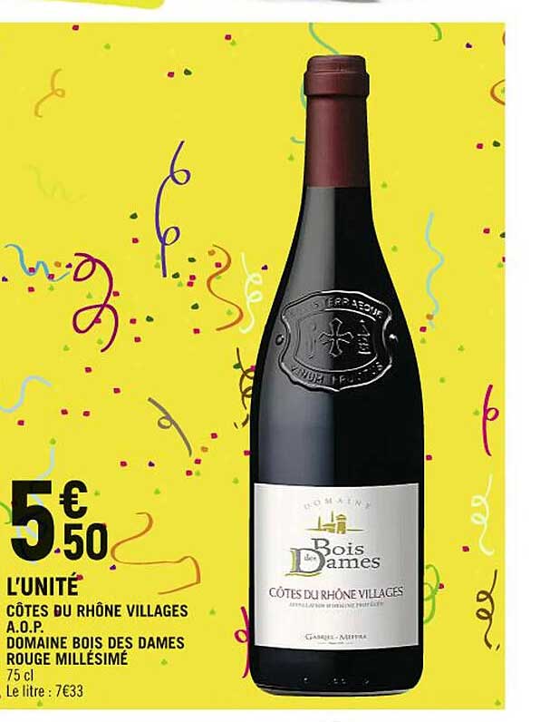 côtes du rhône villages a.o.p. domaine bois des dames rouge millésimé