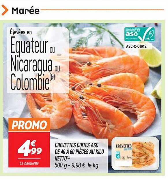 crevettes cuites asc de 40 à 60 pièces au kilo netto