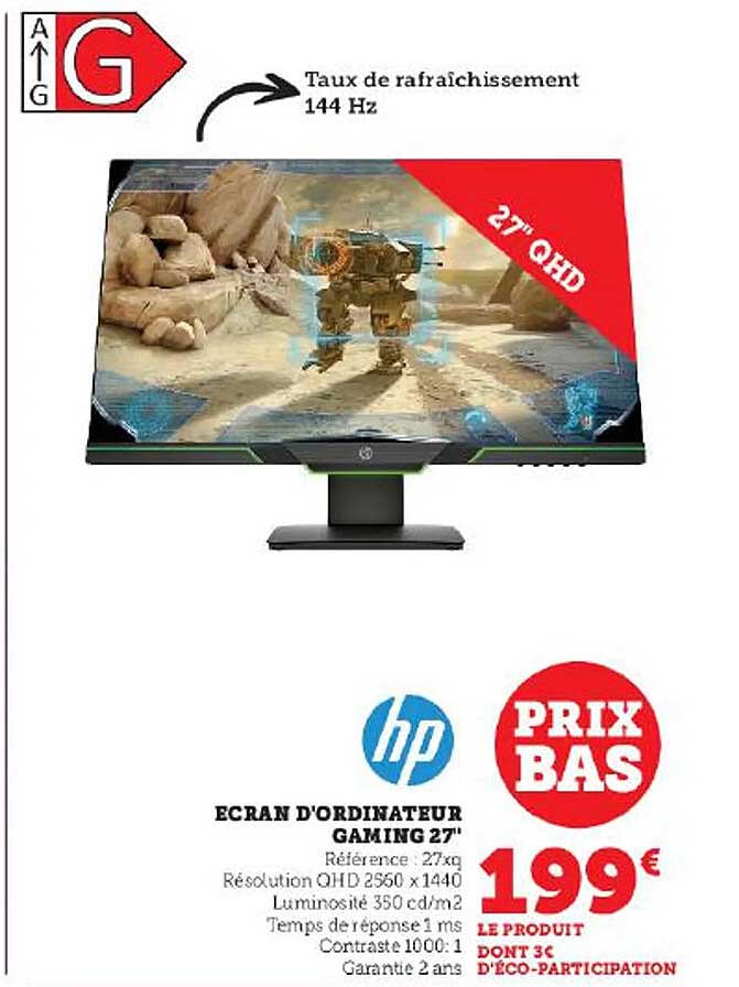 écran d'ordinateur gaming 27" hp