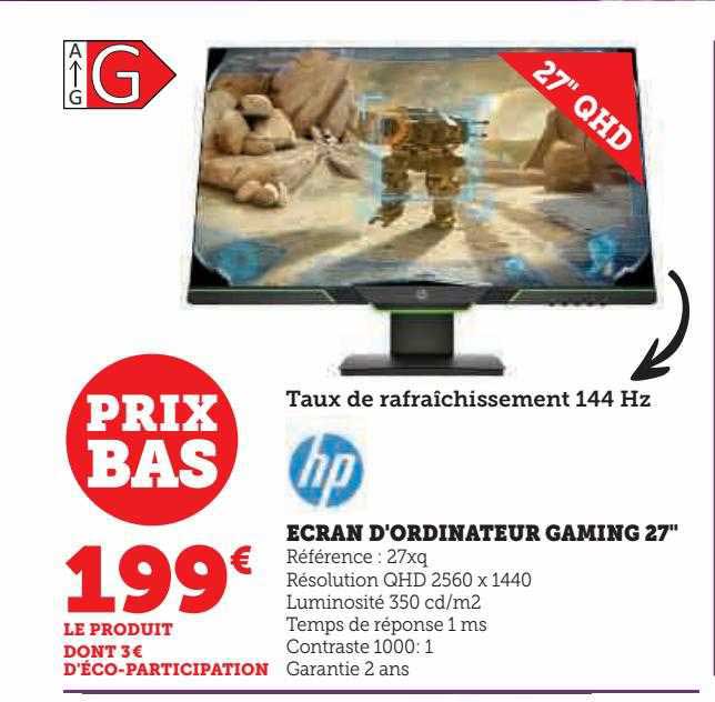 écran d'ordinateur gaming 27" hp