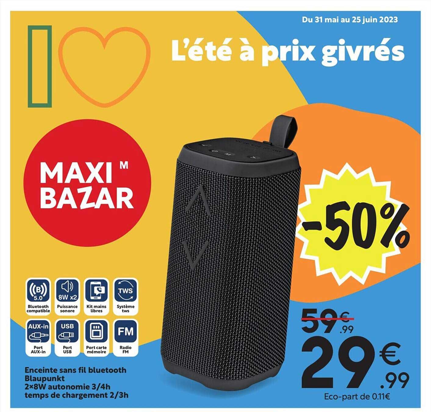 enceinte sans fil bluetooth blaupunkt 2 x 8w autonomie 3-4h temps de chargement 2-3h