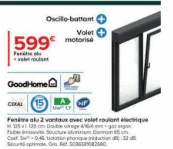 fenêtre alu 2 vantaux avec volet roulant électrique goodHome