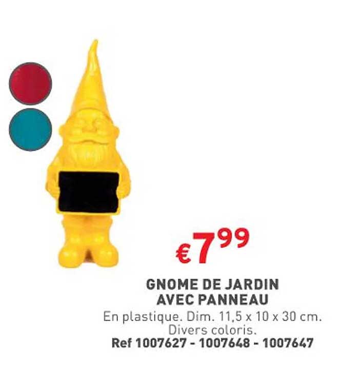 gnome de jardin avec panneau