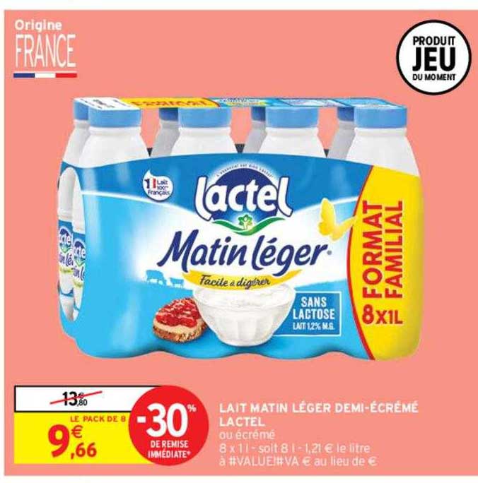 lait matin léger demi-écrémé lactel