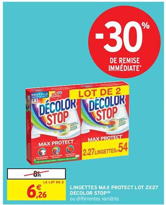 lingettes max protect lot 2 x 27 décolor stop