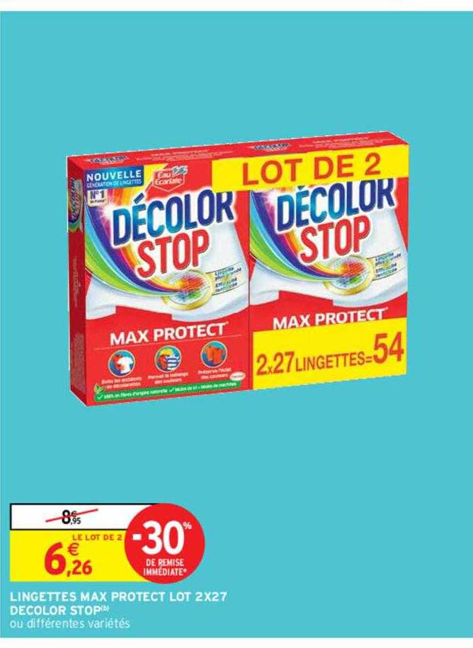lingettes max protect lot 2 x 27 décolor stop