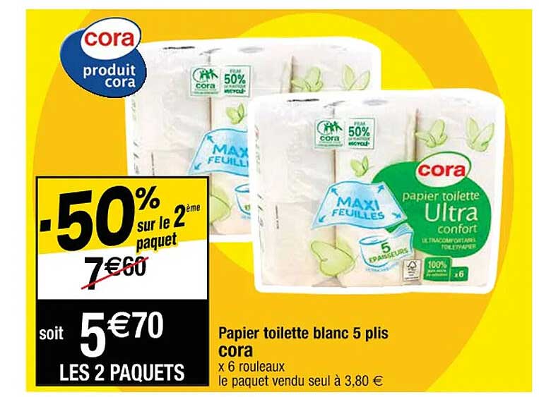 papier toilette blanc 5 plis cora
