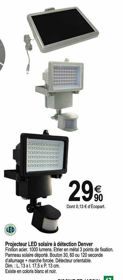 projecteur led solaire à détection denver