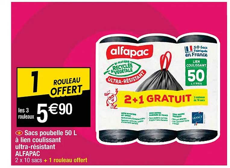sacs poubelle 50l à lien coulissant ultra-résistant alfapac