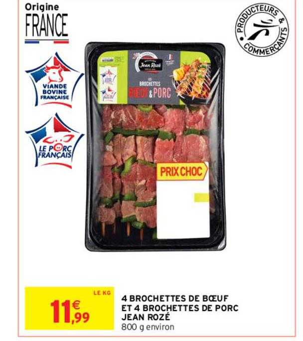 4 brochettes de bœuf et 4 brochettes de porc jean rozé