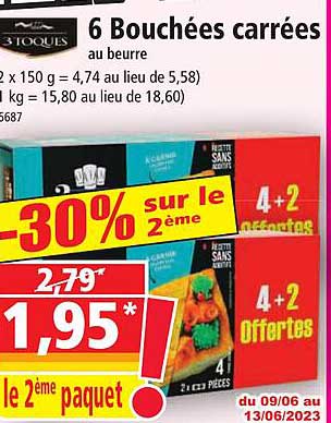 6 bouchées carrées au beurre 3toques