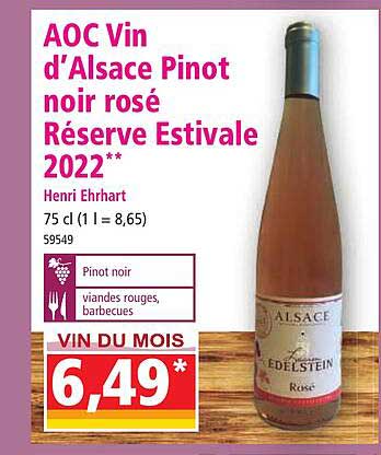 aoc vin d'alsace pinot noir rosé réserve estivale 2022 henri ehrhart