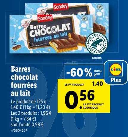 Barres Chocolat Fourrées Au Lait Sondey