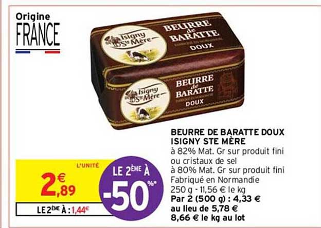 beurre de baratte doux isigny ste mère