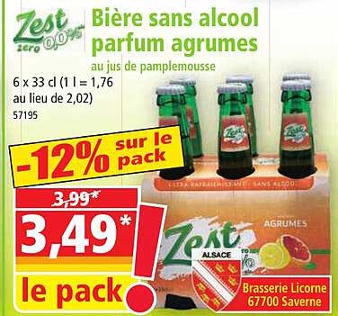 bière sans alcool parfum agrumes au jus de pamplemousse zest zéro%