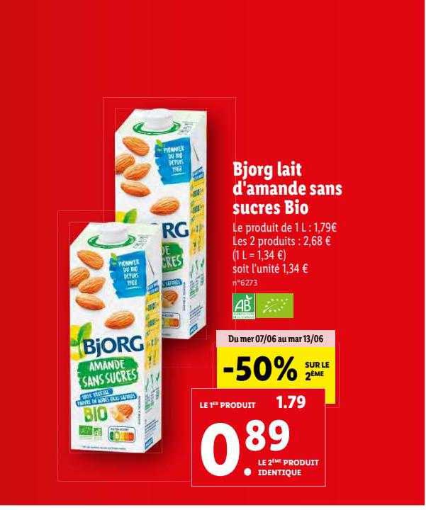 bjorg lait d'amande sans sucres bio