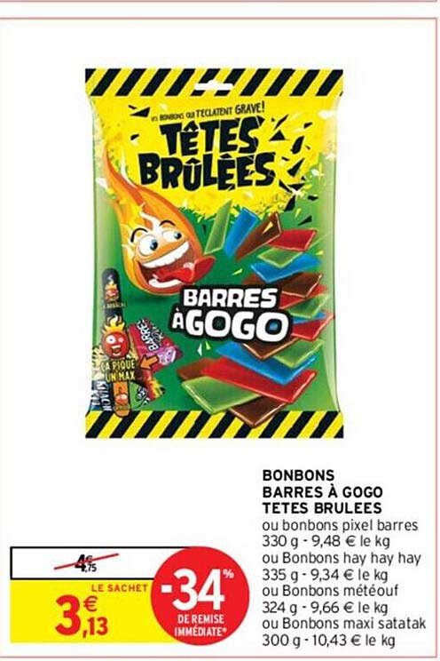 Bonbons Barres à Gogo Têtes Brûlées