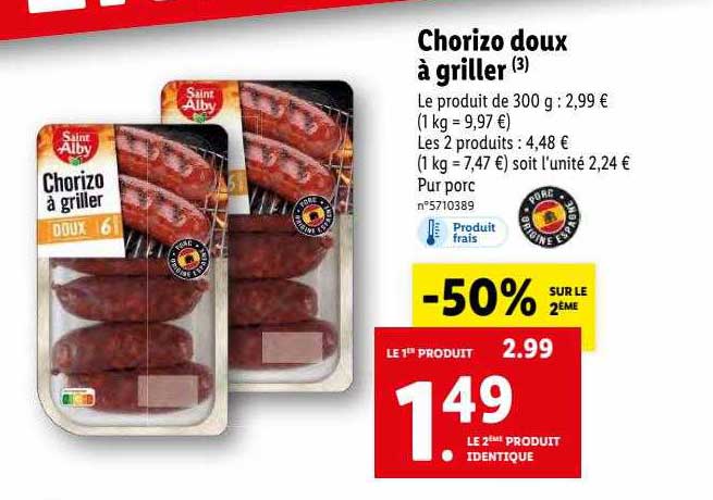 chorizo doux à griller saint alby
