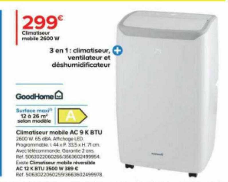 Climatiseur Mobile Ac 9 K Btu GoodHome