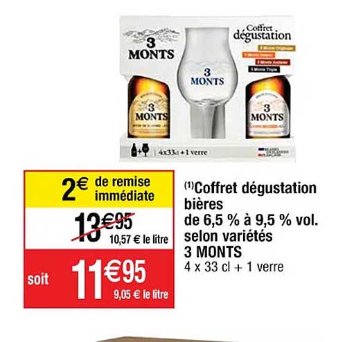 coffret dégustation bières de 6,5% à 9,5% vol. selon variétés 3 monts