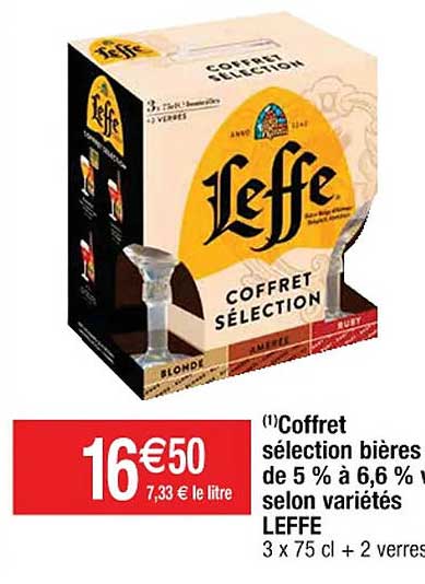 coffret sélection bières de 5% à 6,6% vol. selon variétés leffe