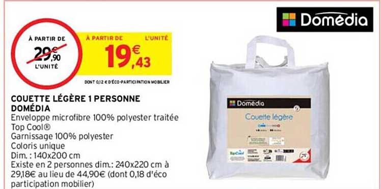 couette légère 1 personne domédia