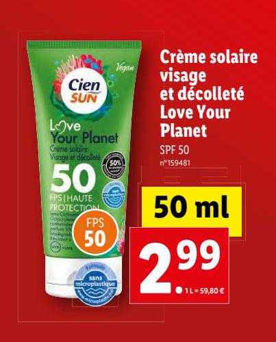 crème solaire visage et décolleté love your planet cien sun