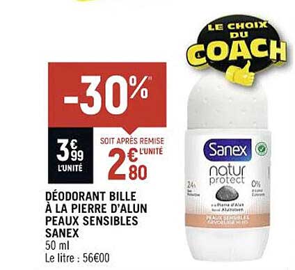 Déodorant Bille à La Pierre D'alun Peaux Sensibles Sanex