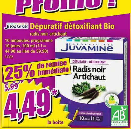 dépuratif détoxifiant bio radis noir artichaut juvamine