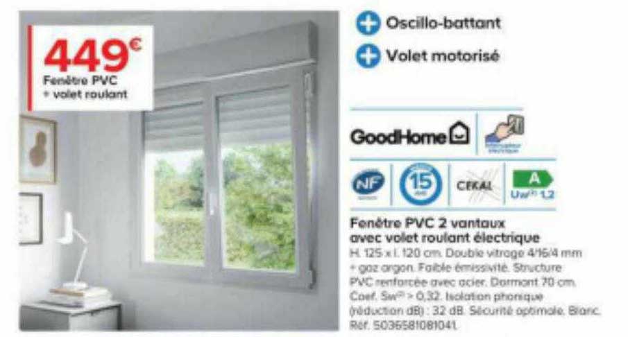 fenêtre pvc 2 vantaux avec volet roulant électrique goodHome