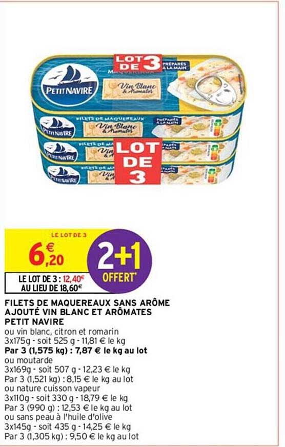 filets de maquereaux sans arôme ajouté vin blanc et arômates petit navire