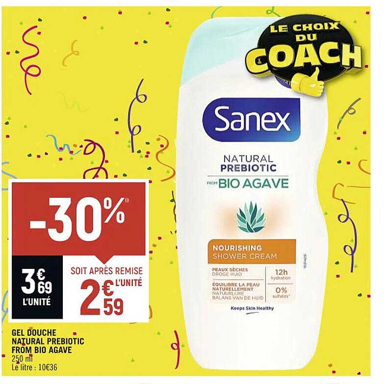 Gel Douche Natural Prebiotic From Bio Agave Sanex