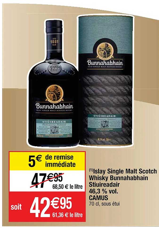 islay single malt scotch whisky bunnahabhain stiuireadair 46,3% vol. camus